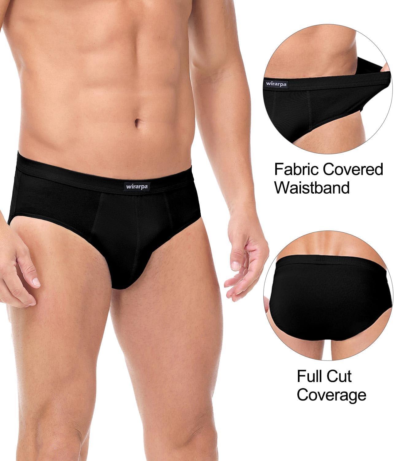 imagewirarpa Mens 100 Cotton Briefs Underwear No Fly Covered Waistband 4 PackBlack Dark Blue Dazzling Blue Skyway