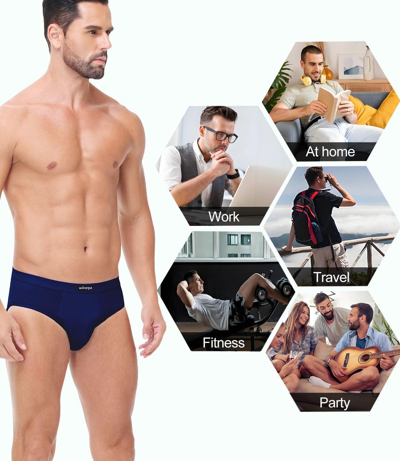 imagewirarpa Mens 100 Cotton Briefs Underwear No Fly Covered Waistband 4 PackBlack Dark Blue Dazzling Blue Skyway