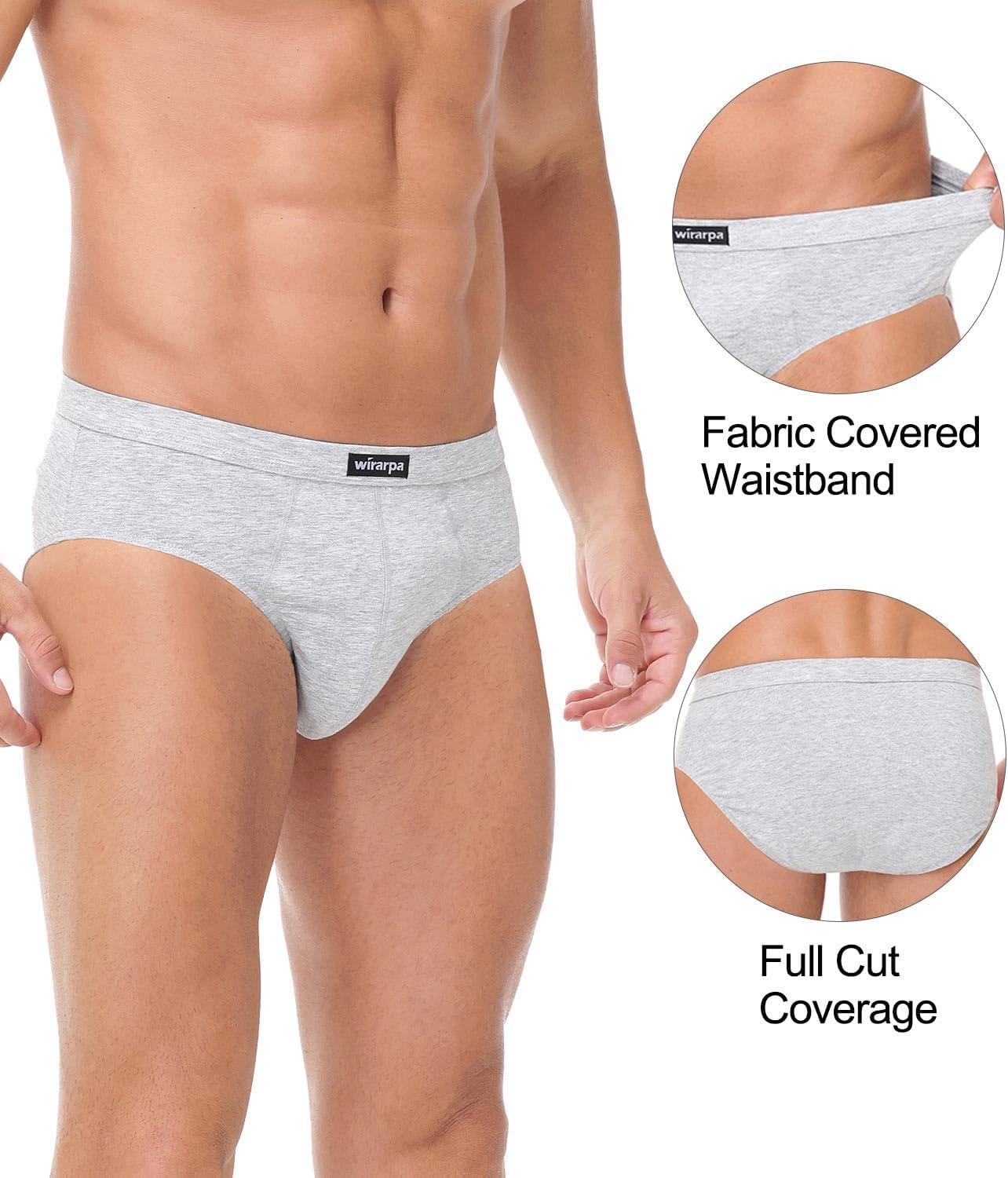 imagewirarpa Mens 100 Cotton Briefs Underwear No Fly Covered Waistband 4 PackBlack Red Blue Heather Grey