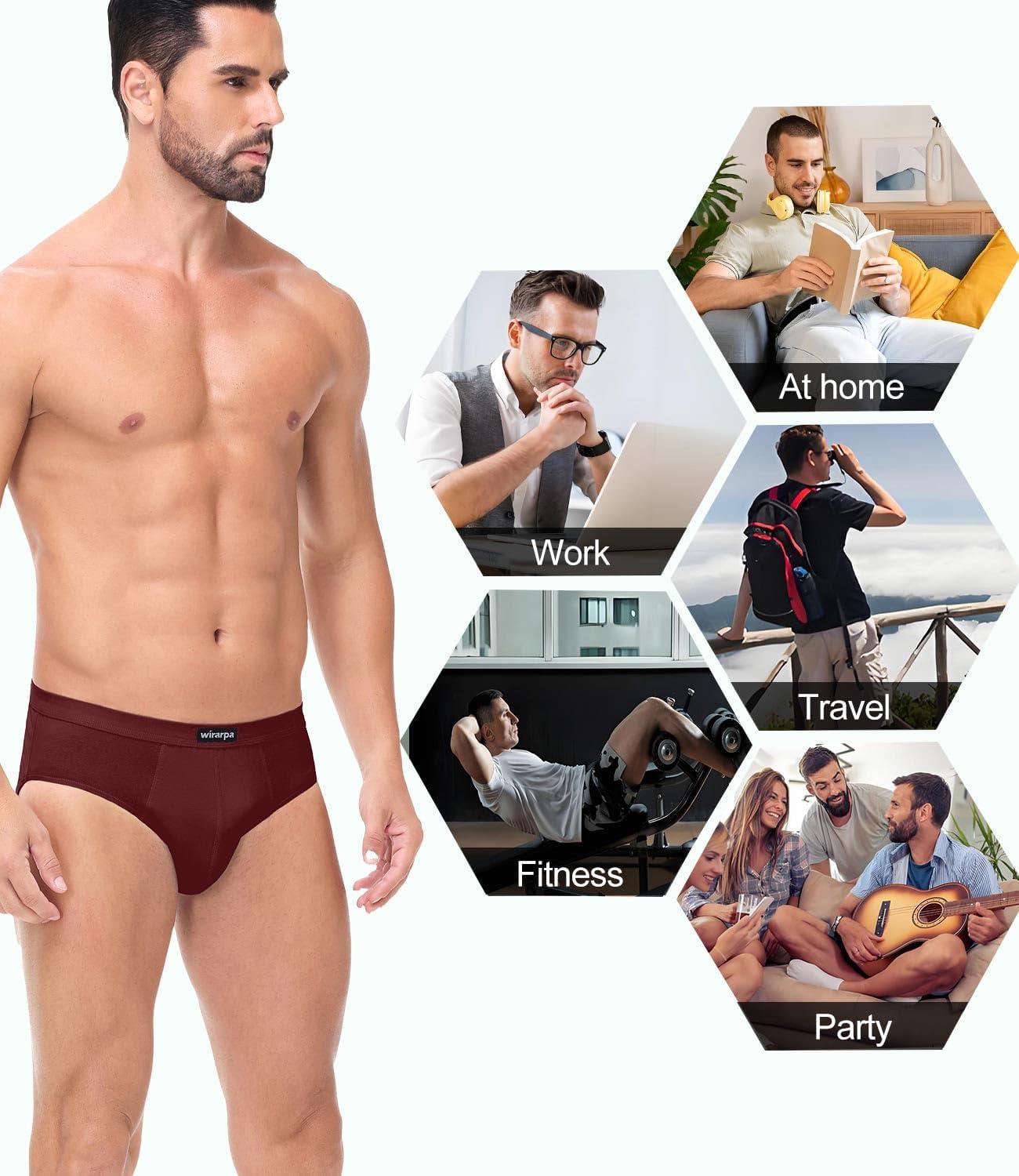 imagewirarpa Mens 100 Cotton Briefs Underwear No Fly Covered Waistband 4 PackBlack Red Blue Heather Grey