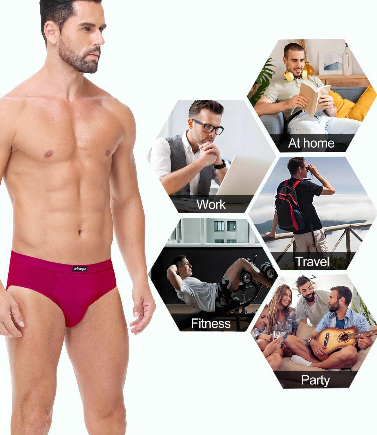 imagewirarpa Mens 100 Cotton Briefs Underwear No Fly Covered Waistband 4 PackRed Orange Yellow Blue