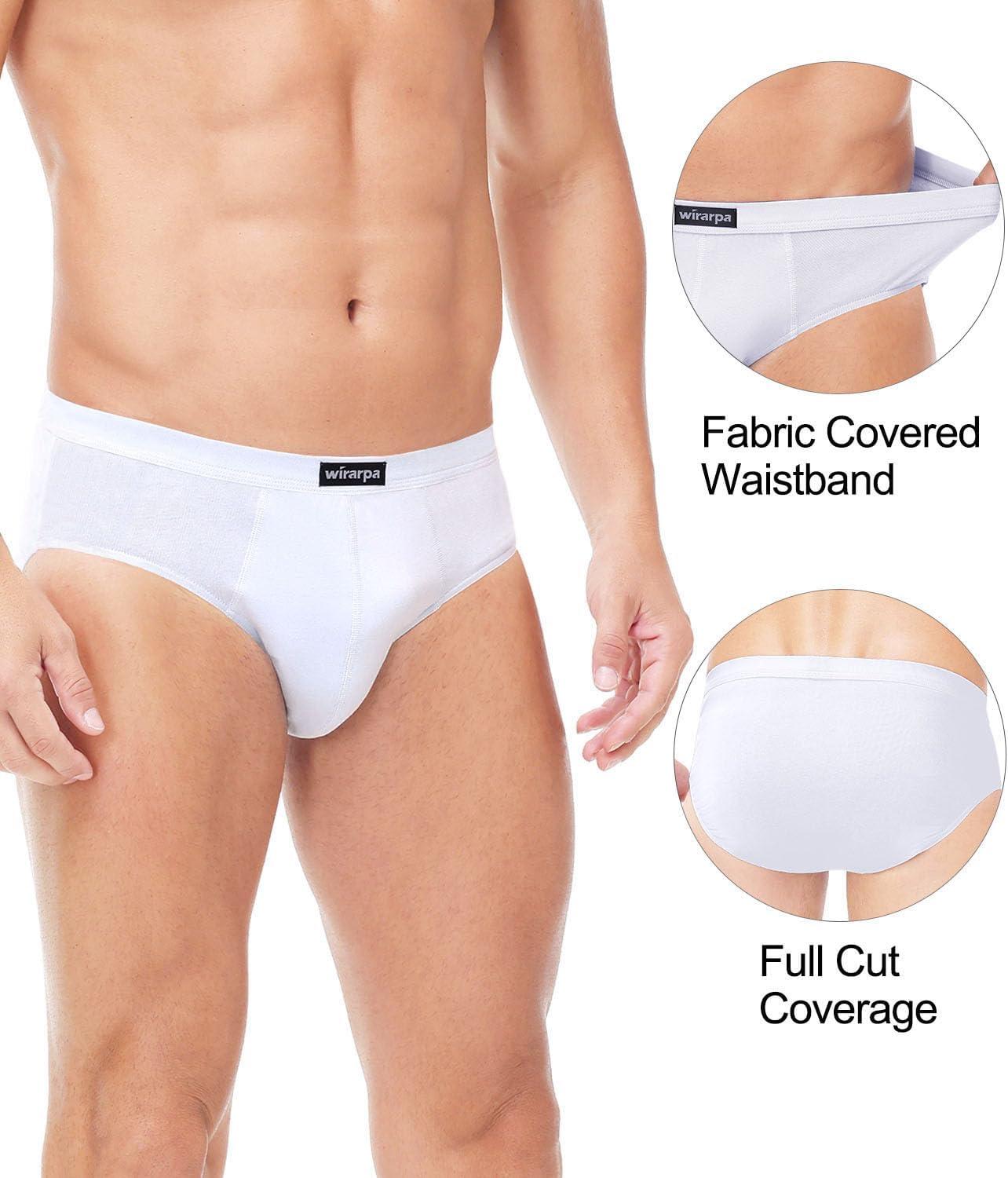 imagewirarpa Mens 100 Cotton Briefs Underwear No Fly Covered Waistband 4 PackWhite