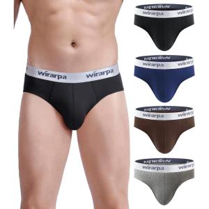 imagewirarpa Mens Cotton Stretch Underwear Support Briefs Wide Waistband MultipackBlack  Navy Blue  Brown  Heather Grey4 Pack