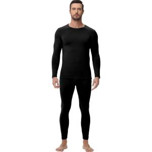 imagewirarpa Mens Long Johns Thermal Underwear Set Light Fleece Lined Base Layer Long Sleeve Top and BottomBlack