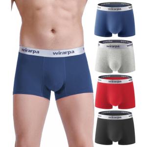 imagewirarpa Mens Trunks Underwear Cotton Boxer Briefs Short Leg Comfortable Underpants 4 PackBijou Blue heather Grey red black