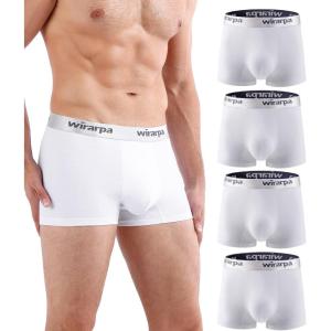 imagewirarpa Mens Trunks Underwear Cotton Boxer Briefs Short Leg Comfortable Underpants 4 PackWhite