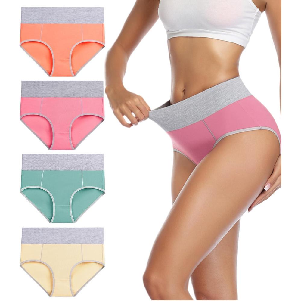 imagewirarpa Womens Cotton Underwear High Waist Breathable Briefs Soft Underpants Ladies Stretch Panties 4 PackOrangeRedGreenRed
