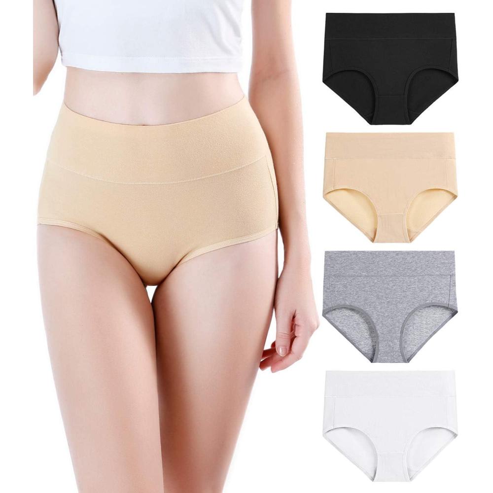 imagewirarpa Womens Modal Underwear Soft High Waist Briefs Ladies Panties 4 PackBlackBeigeGreyWhite