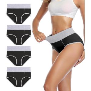 imagewirarpa Womens Cotton Underwear High Waist Breathable Briefs Soft Underpants Ladies Stretch Panties 4 PackBlack