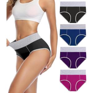 imagewirarpa Womens Cotton Underwear High Waist Breathable Briefs Soft Underpants Ladies Stretch Panties 4 PackBlack Blue Purple Red