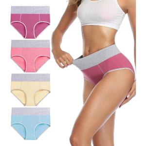 imagewirarpa Womens Cotton Underwear High Waist Breathable Briefs Soft Underpants Ladies Stretch Panties 4 PackRedOrangeYellowBlue