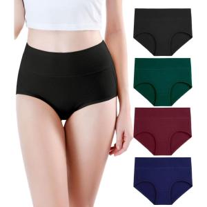 imagewirarpa Womens Modal Underwear Soft High Waist Briefs Ladies Panties 4 PackBlackGreenRedNavy