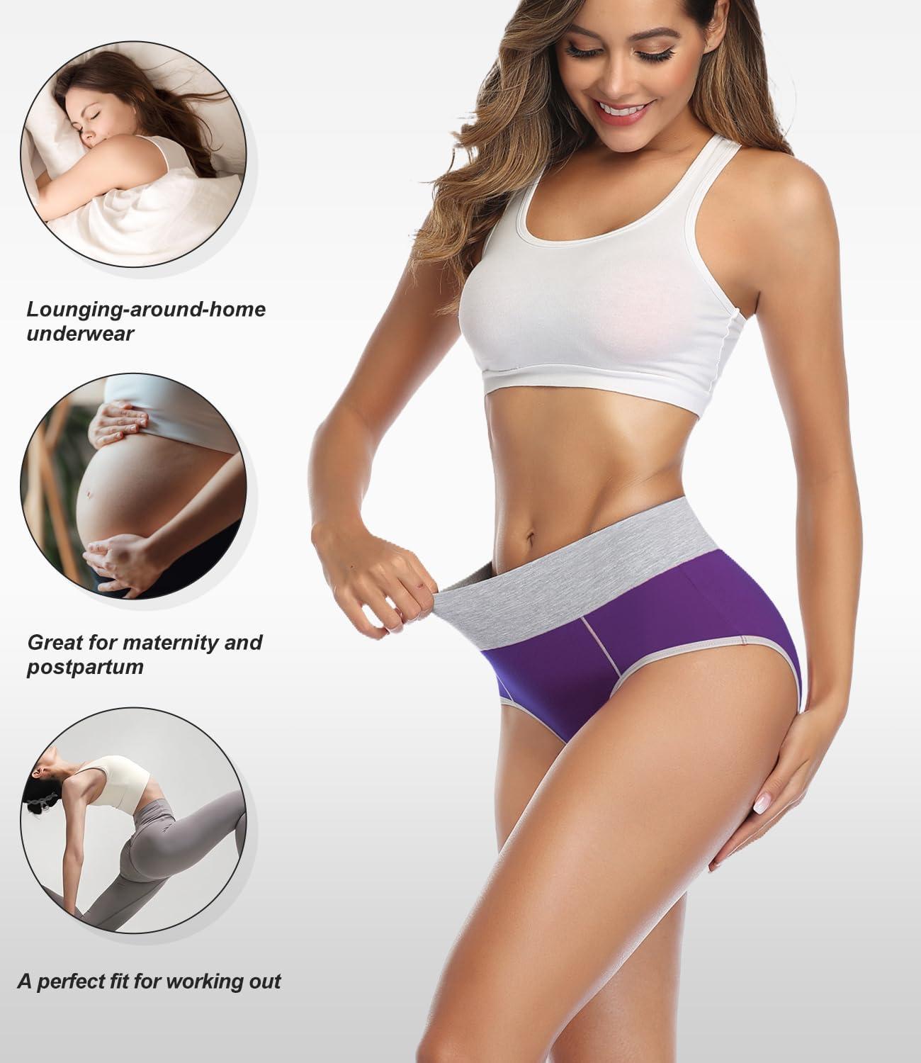 imagewirarpa Womens Cotton Underwear High Waist Breathable Briefs Soft Underpants Ladies Stretch Panties 4 PackBlack Blue Purple Red