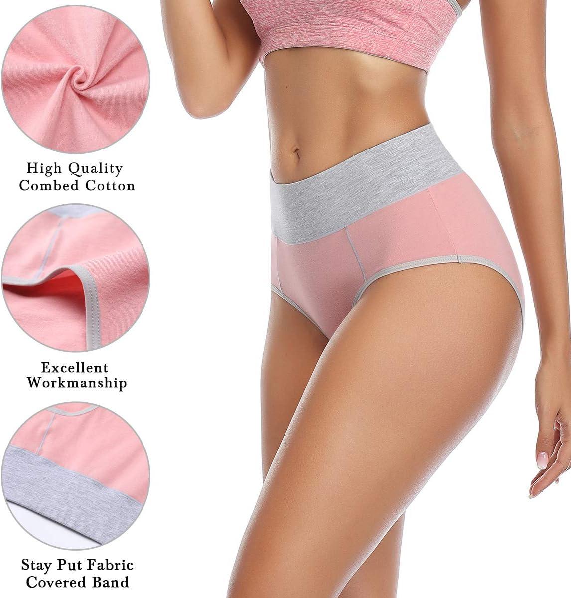 imagewirarpa Womens Cotton Underwear High Waist Breathable Briefs Soft Underpants Ladies Stretch Panties 4 PackBlackPurplePinkLight Purple