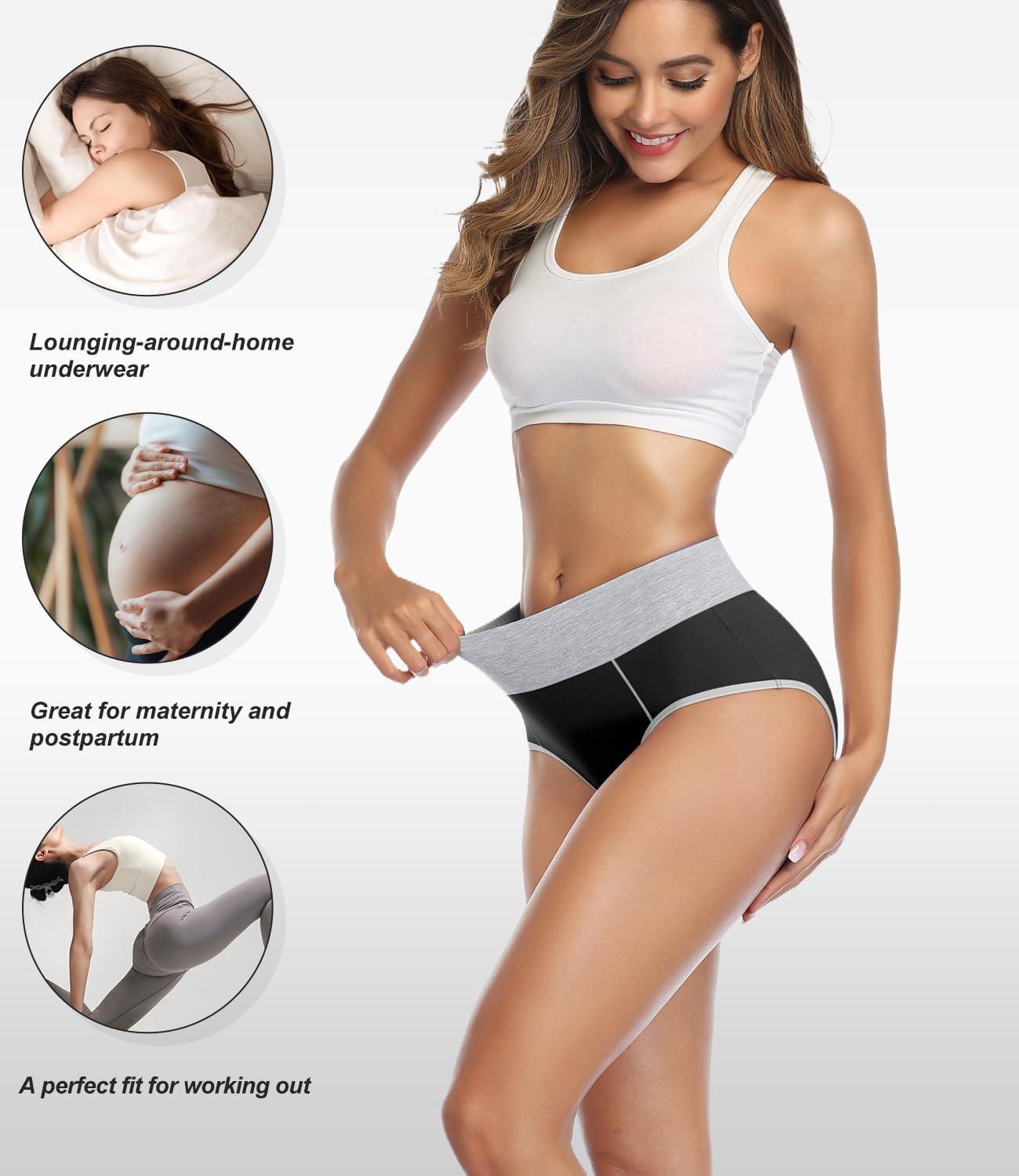 imagewirarpa Womens Cotton Underwear High Waist Breathable Briefs Soft Underpants Ladies Stretch Panties 4 PackBlackPurplePinkLight Purple