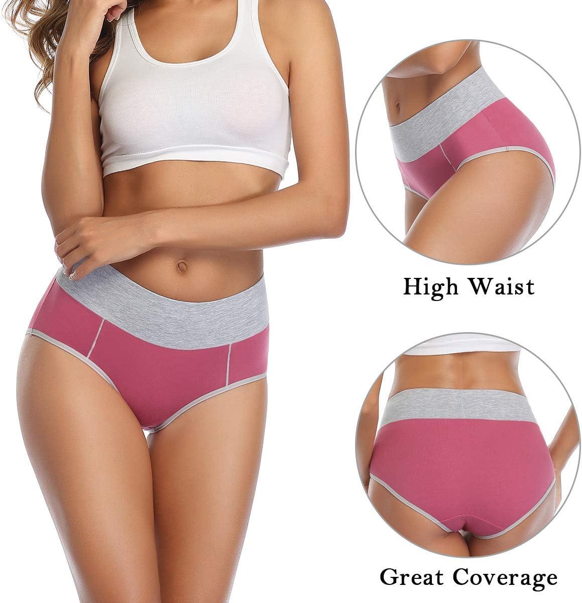 imagewirarpa Womens Cotton Underwear High Waist Breathable Briefs Soft Underpants Ladies Stretch Panties 4 PackBlackPurplePinkLight Purple