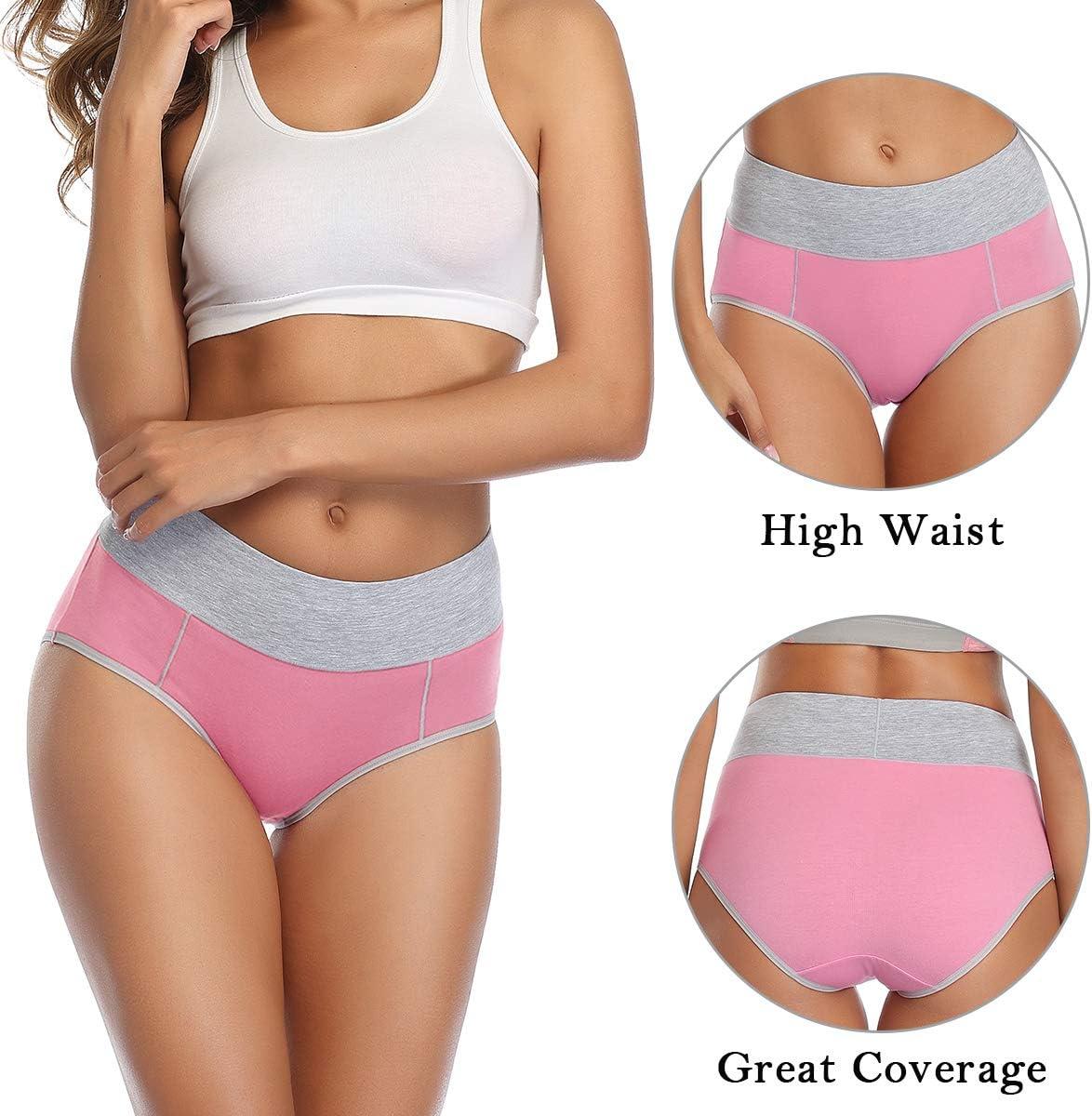 imagewirarpa Womens Cotton Underwear High Waist Breathable Briefs Soft Underpants Ladies Stretch Panties 4 PackOrangeRedGreenRed