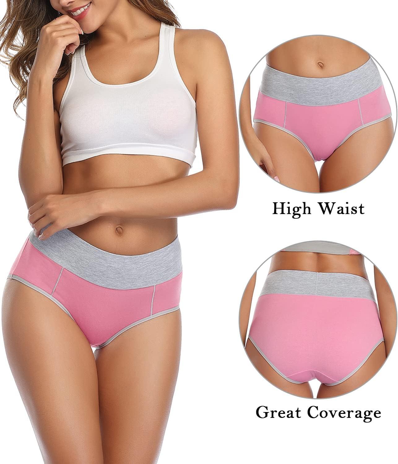 imagewirarpa Womens Cotton Underwear High Waist Breathable Briefs Soft Underpants Ladies Stretch Panties 4 PackRedOrangeYellowBlue