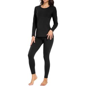 imagewirarpa Womens Cotton Thermal Underwear Set Lightweight Long Johns Base Layer Pajama Set for Women Top BottomBlack