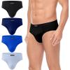 imagewirarpa Mens 100 Cotton Briefs Underwear No Fly Covered Waistband 4 PackBlack Dark Blue Dazzling Blue Skyway