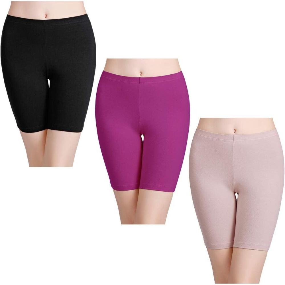 imagewirarpa Womens Anti Chafing Cotton Underwear Boy Shorts Long Leg Boyshorts Panties 3 PackBlack  Fuschia  Shadow Grey