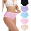 imagewirarpa Womens Cotton High Waisted Underwear Full Coverage Cotton Brief Panties 5 PackBlackLight PurpleLight BluePinkBeige
