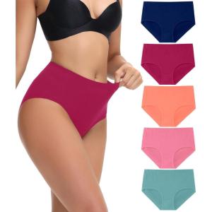imagewirarpa Womens Cotton High Waisted Underwear Full Coverage Cotton Brief Panties 5 PackMulticolor5 Pack