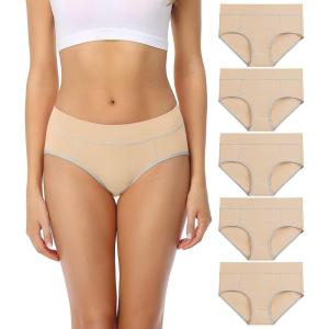 imagewirarpa Womens Cotton Underwear Soft Mid Waisted Briefs Ladies Panties 5 PackBeige