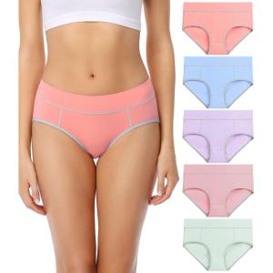 imagewirarpa Womens Cotton Underwear Soft Mid Waisted Briefs Ladies Panties 5 PackMulticolor025 Pack