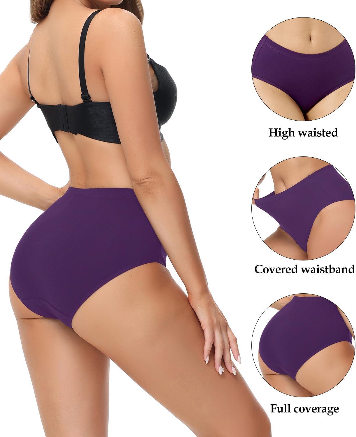 imagewirarpa Womens Cotton High Waisted Underwear Full Coverage Cotton Brief Panties 5 PackBlackGreyNavyPurpleRed