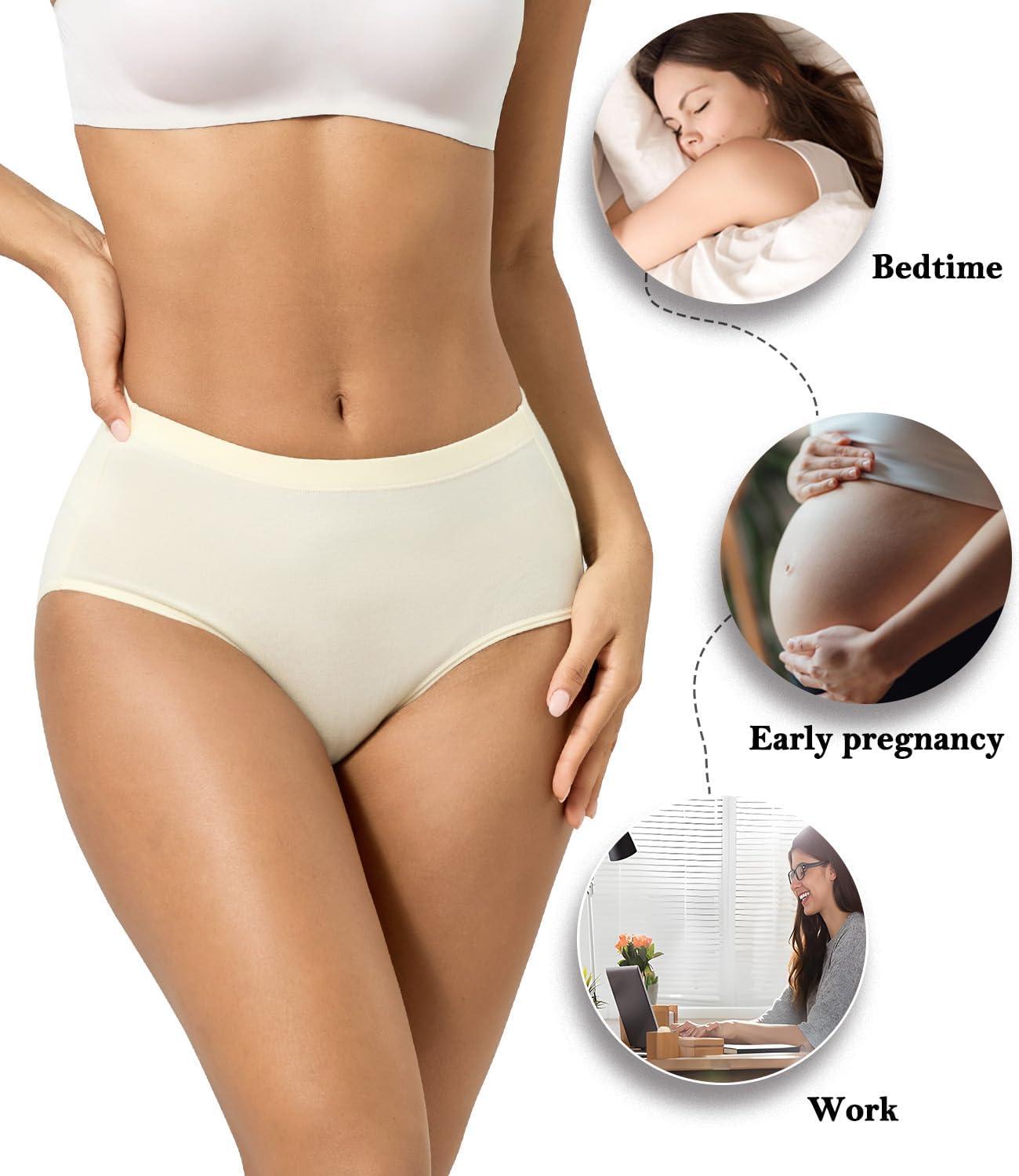 imagewirarpa Womens Cotton High Waisted Underwear Full Coverage Cotton Brief Panties 5 PackBlackLight PurpleLight BluePinkBeige