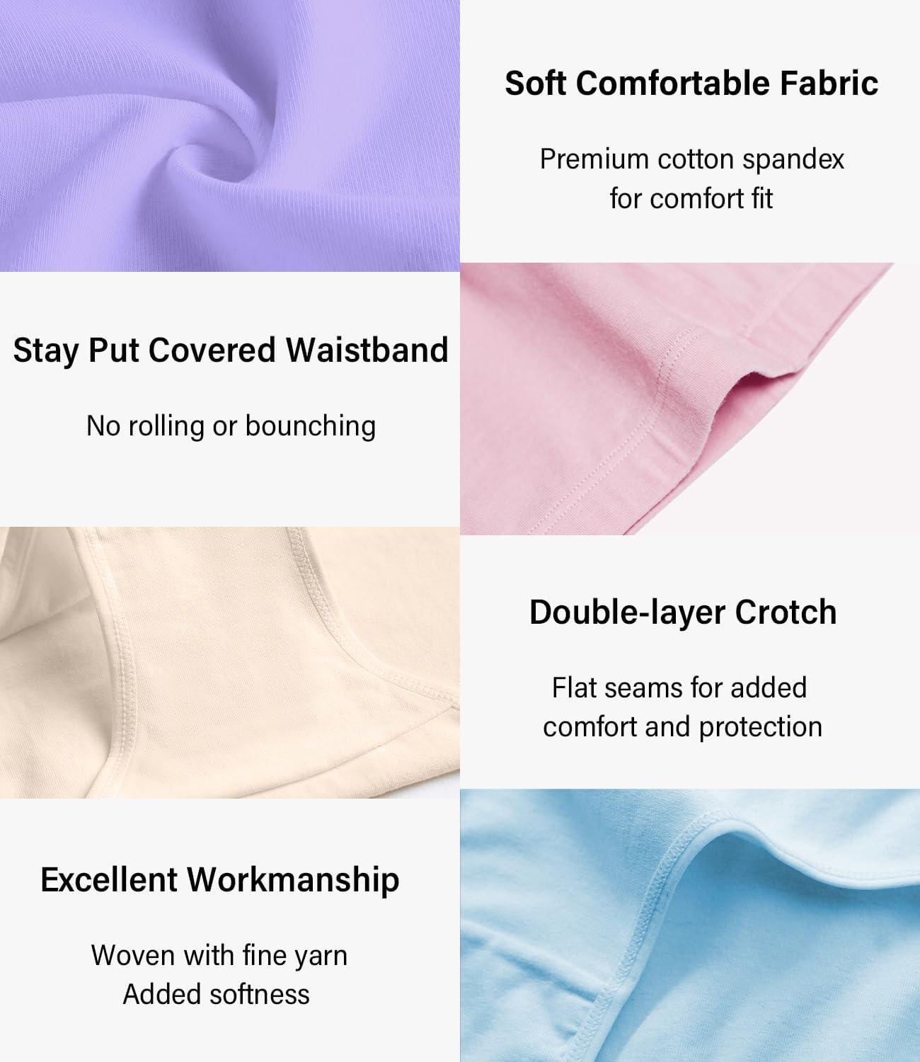 imagewirarpa Womens Cotton High Waisted Underwear Full Coverage Cotton Brief Panties 5 PackBlackLight PurpleLight BluePinkBeige