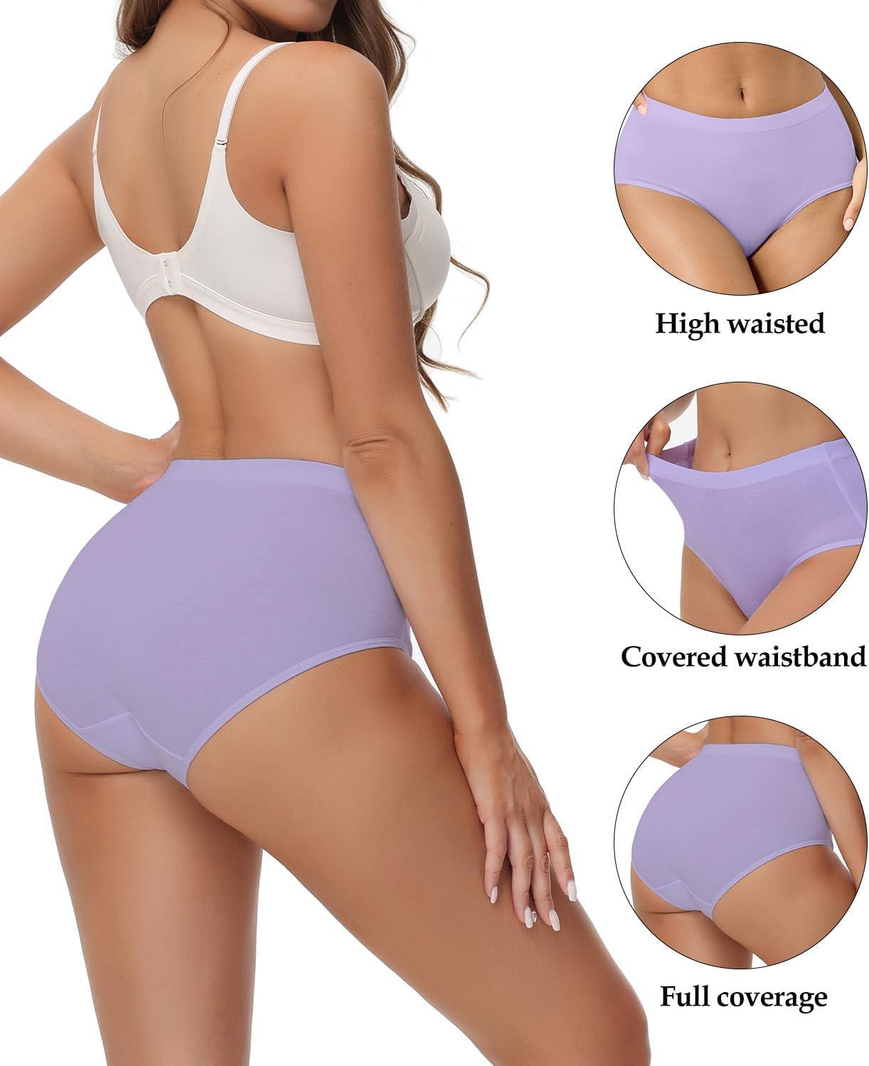 imagewirarpa Womens Cotton High Waisted Underwear Full Coverage Cotton Brief Panties 5 PackBlackLight PurpleLight BluePinkBeige