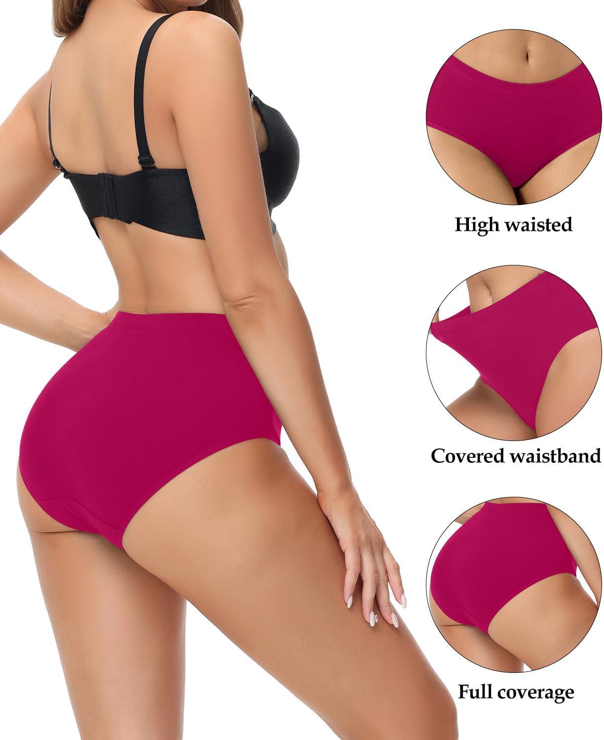 imagewirarpa Womens Cotton High Waisted Underwear Full Coverage Cotton Brief Panties 5 PackBlackPurpleRedTealGrey