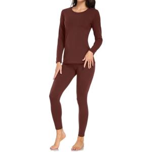 imagewirarpa Womens Cotton Thermal Underwear Set Lightweight Long Johns Base Layer Pajama Set for Women Top BottomChocolate Brown