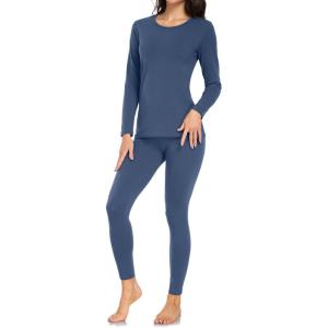 imagewirarpa Womens Cotton Thermal Underwear Set Lightweight Long Johns Base Layer Pajama Set for Women Top BottomCoastal Fjord Blue