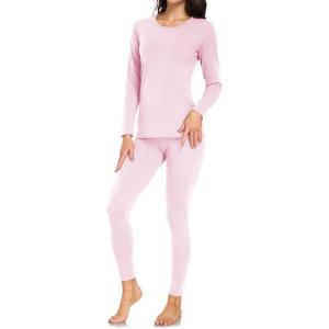 imagewirarpa Womens Cotton Thermal Underwear Set Lightweight Long Johns Base Layer Pajama Set for Women Top BottomLight Pink