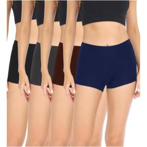 image:imagewirarpa Womens Boyshorts Panties Cotton Boxer Briefs for Ladies Underwear Shorts with Cotton Crotch 4 PackBlackDark GreyChocolateDark Blue