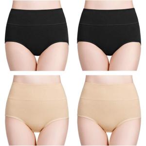 image:imagewirarpa Womens Cotton Underwear High Waisted Ladies Panties Full Coverage Briefs 4 Pack Regular amp Plus SizeBlackBeige  Set 4