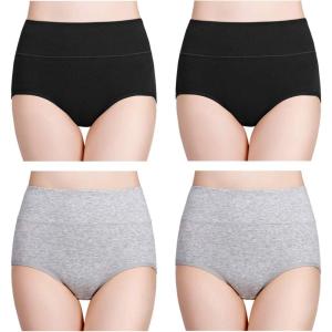 image:imagewirarpa Womens Cotton Underwear High Waisted Ladies Panties Full Coverage Briefs 4 Pack Regular amp Plus SizeBlackHeather Gray  Set 5