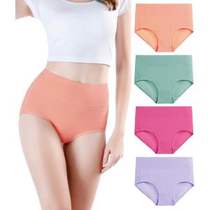 image:imagewirarpa Womens Cotton Underwear High Waisted Ladies Panties Full Coverage Briefs 4 Pack Regular amp Plus SizeSoothing SeaOrange Slate Rose Lilac Set 21