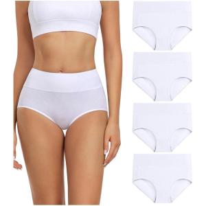 image:imagewirarpa Womens Cotton Underwear High Waisted Ladies Panties Full Coverage Briefs 4 Pack Regular amp Plus SizeWhite  Set 23