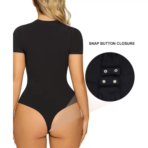 SHAPERX Body-Hugging T-shirt Bodysuit Tops for Women Soft Crew Neck Body Suits Thong Jumpsuit