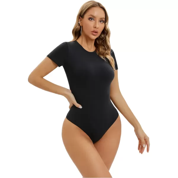SHAPERX Body-Hugging T-shirt Bodysuit Tops for Women Soft Crew Neck Body Suits Thong Jumpsuit
