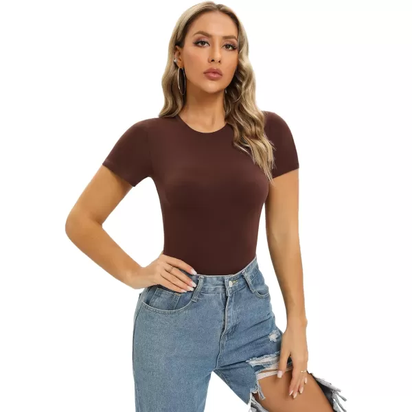 SHAPERX Body-Hugging T-shirt Bodysuit Tops for Women Soft Crew Neck Body Suits Thong Jumpsuit
