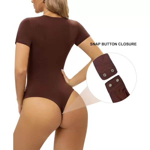 SHAPERX Body-Hugging T-shirt Bodysuit Tops for Women Soft Crew Neck Body Suits Thong Jumpsuit