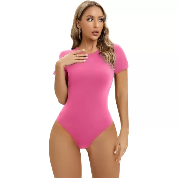 SHAPERX Body-Hugging T-shirt Bodysuit Tops for Women Soft Crew Neck Body Suits Thong Jumpsuit