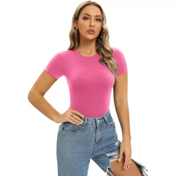 SHAPERX Body-Hugging T-shirt Bodysuit Tops for Women Soft Crew Neck Body Suits Thong Jumpsuit