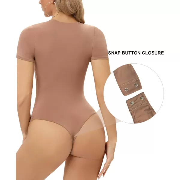 SHAPERX Body-Hugging T-shirt Bodysuit Tops for Women Soft Crew Neck Body Suits Thong Jumpsuit