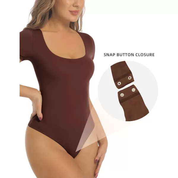 SHAPERX Body-Hugging T-shirt Bodysuit Tops for Women Soft Crew Neck Body Suits Thong Jumpsuit
